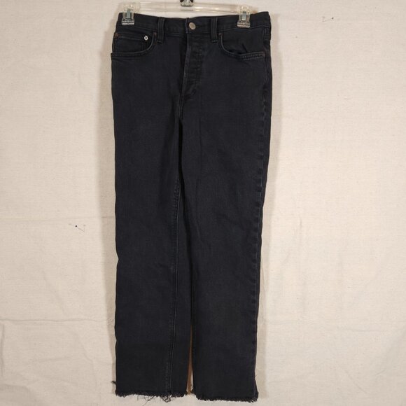 Denim Forum Black Arlo High Rise Straight Jeans Womens Size 27 Raw Hems Pants - Picture 1 of 16
